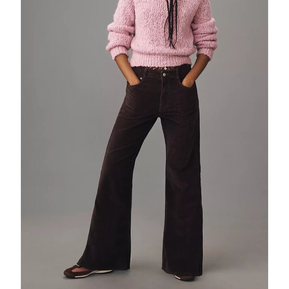 The Adi Corduroy Mid-Rise Flare Jeans by Pilcro BROWN 20W - Picture 2 of 4